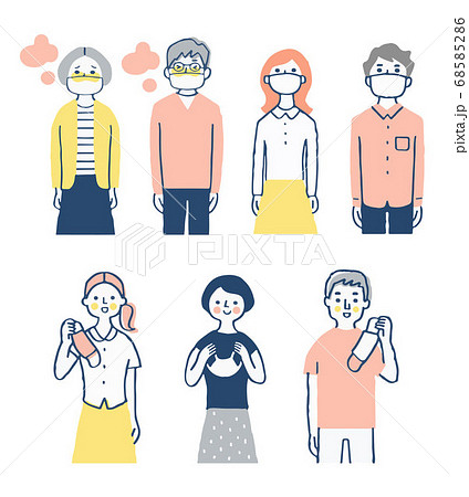 マスクをする人々 マスクを外す人々 マスクをする人々 マスクを外す人々 68585286