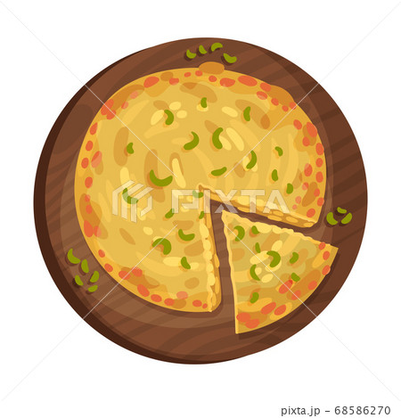 Pie with Savory Stuffing as Spanish Cuisine Dish Served on Plate Vector Illustration 68586270