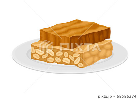 Turron from Honey and Nuts as Spanish Cuisine Dessert Served on Plate Vector Illustration 68586274