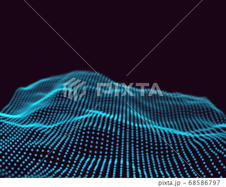 Abstract digital landscape with flowing particles and upper light. Cyber or technology background.Vector illustration 68586797