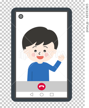 スマホでビデオ通話をしている男の子 イラストのイラスト素材