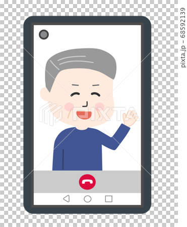 スマホでビデオ通話をする中年男性 イラストのイラスト素材