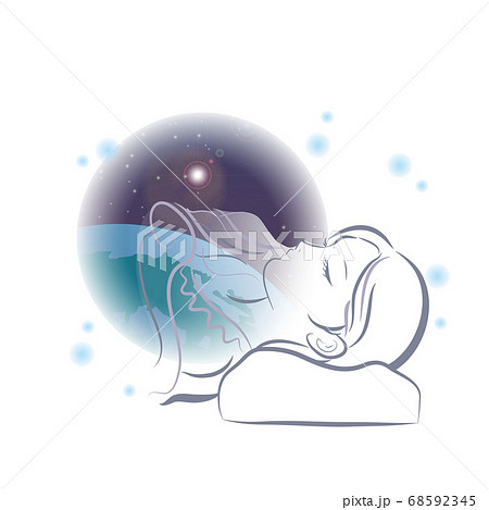 心地よい睡眠をとる女性（宇宙背景） 68592345
