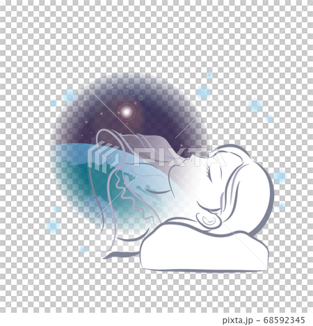 心地よい睡眠をとる女性（宇宙背景） 68592345