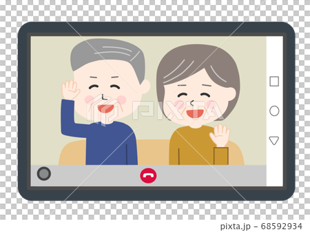 在智能手機上進行視頻通話的中老年人的插圖 在智能手機上進行視頻通話的中老年人的插圖 68592934