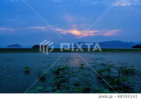 湖岸から見た琵琶湖の夏の夕焼け情景@滋賀 湖岸から見た琵琶湖の夏の夕焼け情景@滋賀 68593141