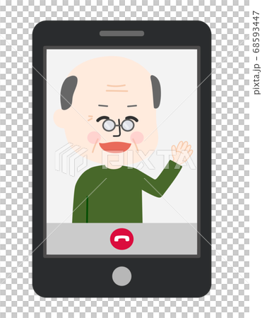 在智能手機上進行視頻通話的老人的插圖 68593447