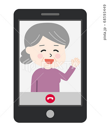 スマホでビデオ通話をするお年寄り イラストのイラスト素材