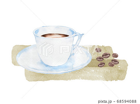珈琲とコーヒー豆の水彩イラストのイラスト素材