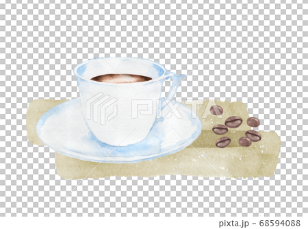 珈琲とコーヒー豆の水彩イラストのイラスト素材