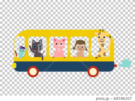 バスに乗った動物たち 通園バス スクールバスのイラスト素材