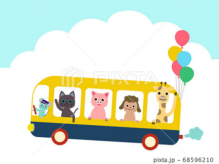 バスにのった動物たち スクールバス 幼稚園バスのイラスト素材