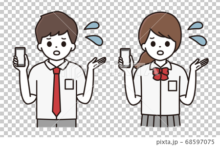 男子学生 女子学生 スマートフォン イラストのイラスト素材