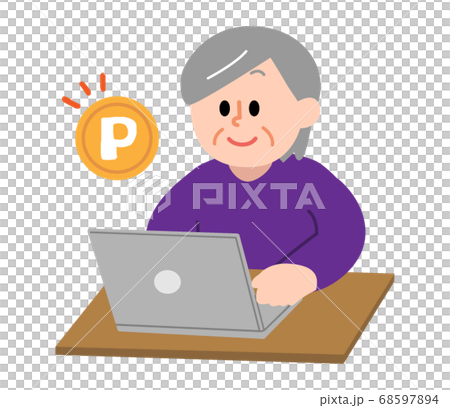 Senior women who get points on a computer (simple color) Senior women who get points on a computer (simple color) 68597894