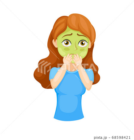 Young Woman Holding Hands on Mouth Feeling Vomiting Sickness Vector Illustration Young Woman Holding Hands on Mouth Feeling Vomiting Sickness Vector Illustration 68598421