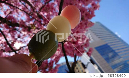 ピンクの桜と三色の団子と空 ピンクの桜と三色の団子と空 68598490