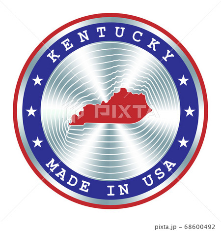 Made in Kentucky local production sign, sticker, seal, stamp. Round hologram sign for label design and national USA marketing 68600492