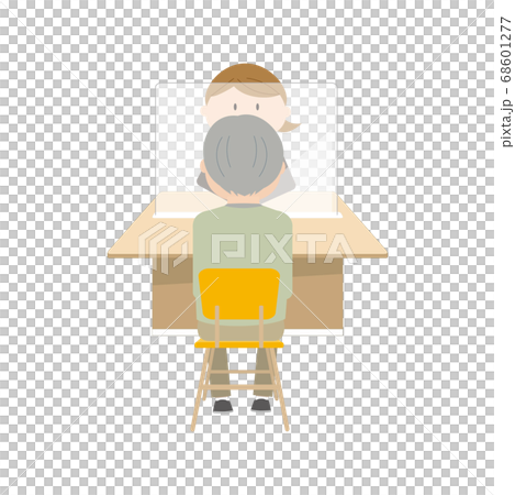 OL (elderly person/male) who serves customers through acrylic boards 68601277