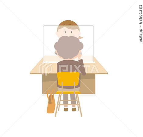 アクリル板越しに接客するOL（高齢者・女性） 68601281