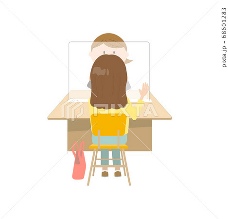 アクリル板越しに接客するOL（女性） 68601283