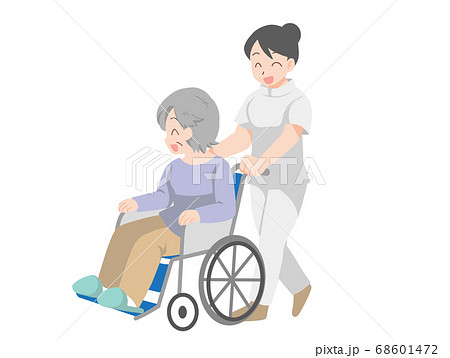 車椅子に乗った高齢者と介護士のイラストのイラスト素材 車椅子に乗った高齢者と介護士のイラストのイラスト素材
