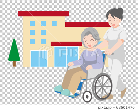 車椅子に乗った高齢者と介護士のイラスト 68601476
