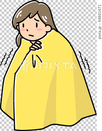 避難所で毛布にくるまる女性 68601871