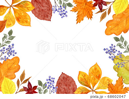 秋の葉っぱ 水彩イラスト フレームのイラスト素材