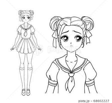 Sad manga girl with and two pigtails wearing Sad manga girl with and two pigtails wearing 68602227