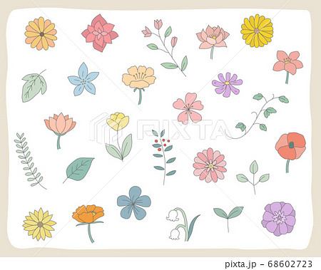 手書きの花や葉のイラストのセット 植物 おしゃれ かわいい 素材 自然のイラスト素材 68602723 Pixta