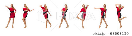 Beautiful lady in red black dress isolated on white Beautiful lady in red black dress isolated on white 68603130