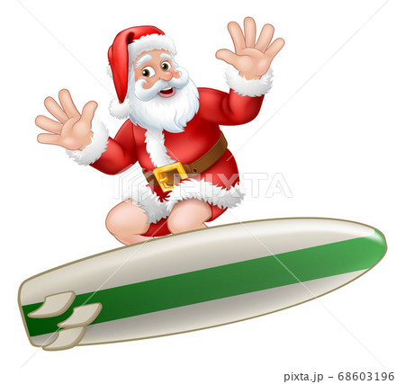 Santa Claus Christmas Surfing Surf Board Cartoon 68603196