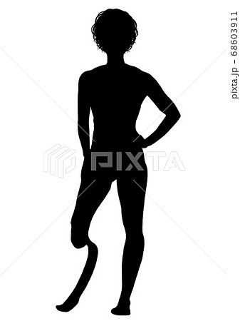 義足の女性ランナーのシルエットのイラスト素材