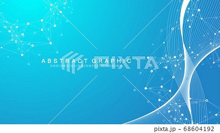 Big Genomic Data Visualization. DNA helix, DNA strand, DNA Test. CRISPR CAS9 - Genetic engineering. Molecule or atom, neurons. Abstract structure for Science or medical background, banner. Wave flow. 68604192