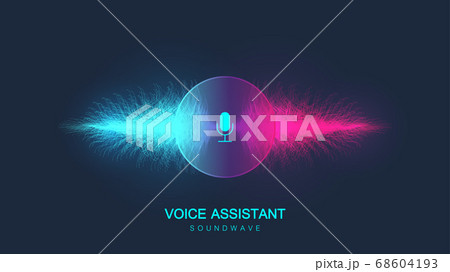 Voice assistant concept. Vector sound wave. Voice and sound recognition equalizer wave flow background. Personal assistant and voice recognition concept gradient vector illustration. 68604193