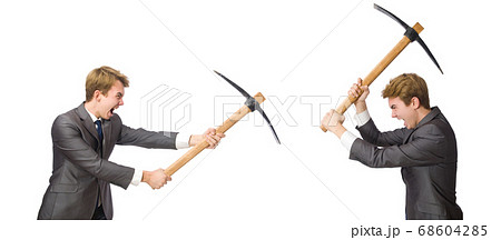 Young businessman with weapon isolated on white Young businessman with weapon isolated on white 68604285