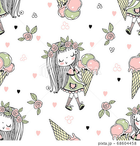 Seamless pattern with a cute little girl with ice 68604458