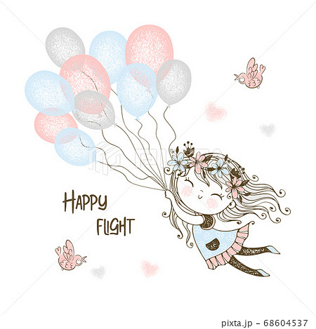 Cute girl flying balloons. Vector illustrations.のイラスト素材 [68604537] - PIXTA
