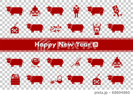 New Year card: 2021 ox year cow and new year icon red 68604860