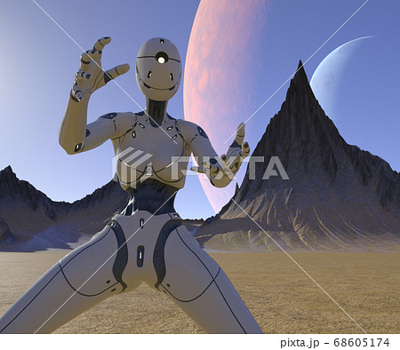 AIロボット　女性型アンドロイド　perming3DCG イラスト素材 68605174