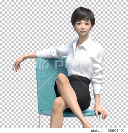 Business wear woman sitting on a chair 3DCG illustration material 68605401