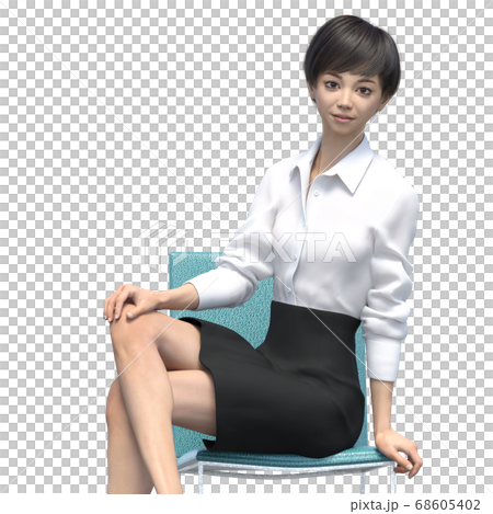 Business wear woman sitting on a chair 3DCG illustration material 68605402