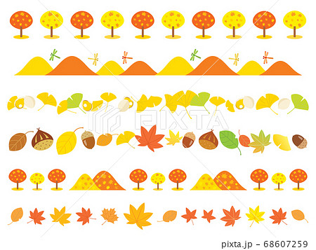 가을 단풍과 산과 은행 나무와 도토리 라인 일러스트 - 스톡일러스트 [68607259] - Pixta