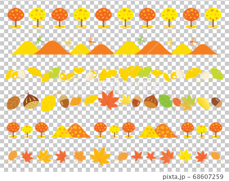 秋の紅葉や山やイチョウやドングリのラインのイラスト素材