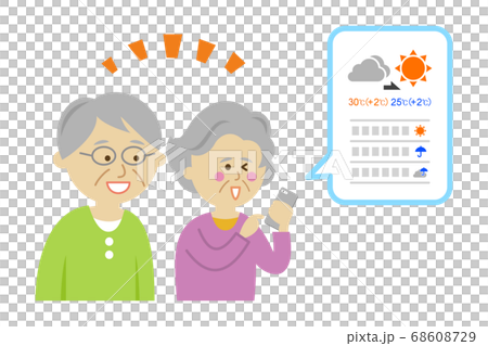 スマホで天気アプリを使うシニアのイラストイメージ 68608729