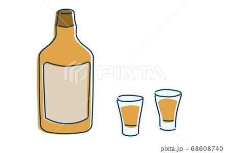 ウィスキーをショットグラスで二人で飲むイメージイラストのイラスト素材