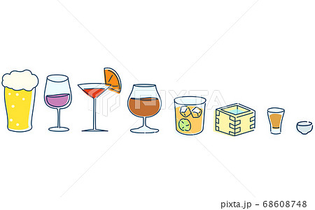 日本酒から洋酒、カクテル、ビールのセットイラスト 68608748
