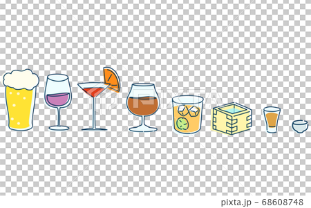 日本酒から洋酒、カクテル、ビールのセットイラスト 68608748