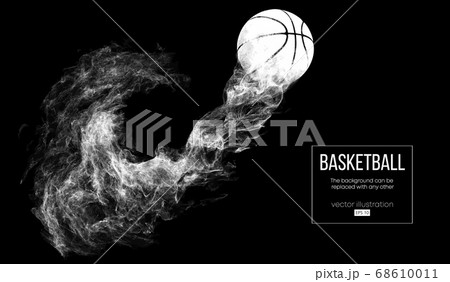 Abstract silhouette of a basketball ball on dark black background from particles, dust, smoke, steam. Basketball player, ball is flying. Background can be changed to any other. Vector illustartion 68610011