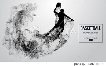 Abstract silhouette of a basketball player on white background from particles, dust, smoke, steam. Basketball player jumping and performs slam dunk. Background can be changed to any other. Vector Abstract silhouette of a basketball player on white background from particles, dust, smoke, steam. Basketball player jumping and performs slam dunk. Background can be changed to any other. Vector 68610033